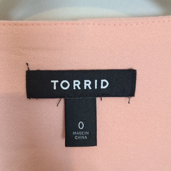 Torrid Womens 0X Peach Ruched Sleeve Cut Away Open Front Lined Blazer Jacket - Picture 8 of 10